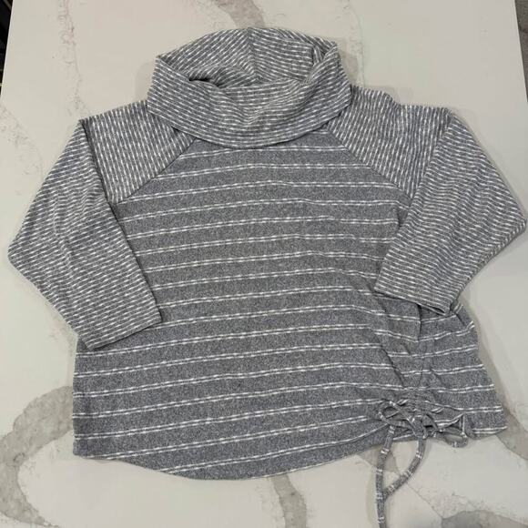 Sunday DB Grey/White Striped Sweater Cowl Neck Women’s Plus Size 3X Ruched Side - Picture 1 of 6